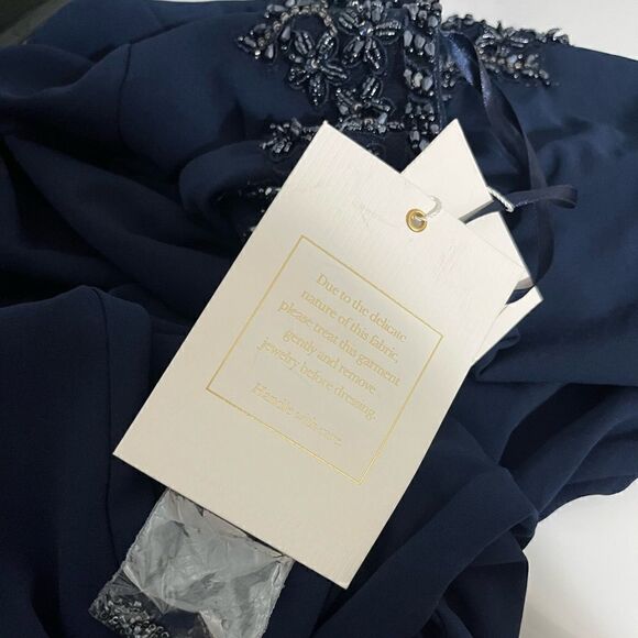 MAC DUGGAL 55713 BEADED HIGH NECK FRONT TWIST LONG SLEEVE TRUMPET GOWN 12 NWT - Picture 9 of 9